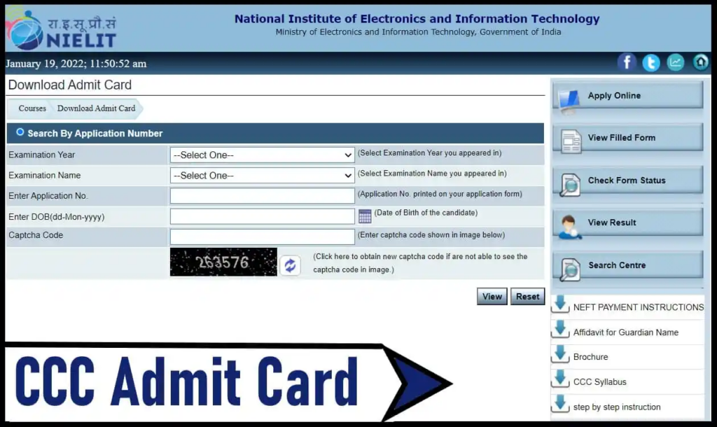 NIELIT CCC Admit Card Download